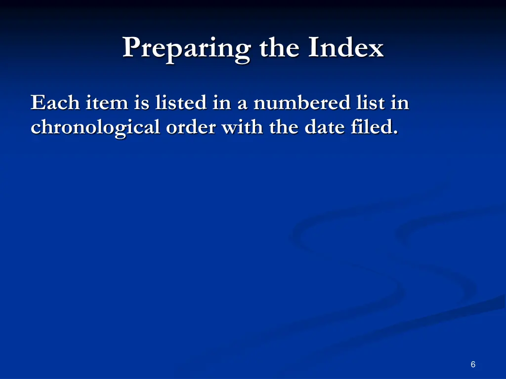 preparing the index