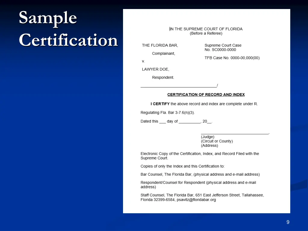 sample certification