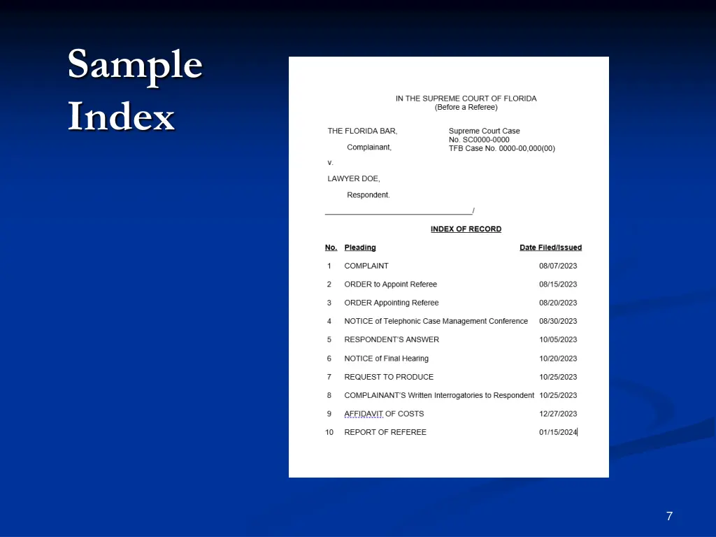 sample index