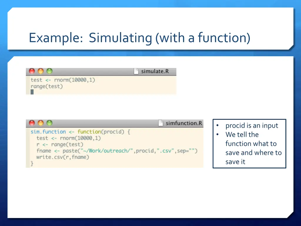 example simulating with a function