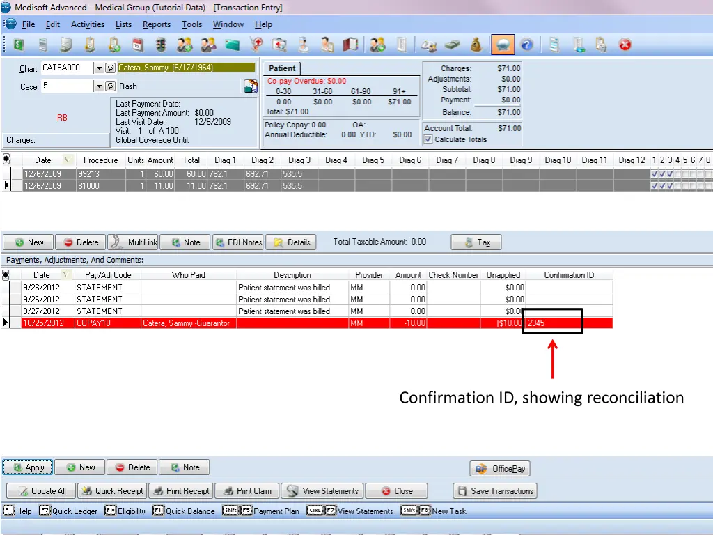 confirmation id showing reconciliation