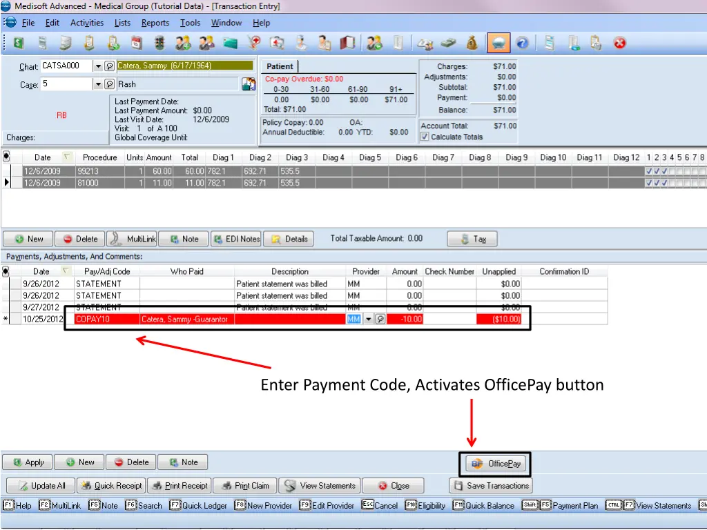 enter payment code activates officepay button