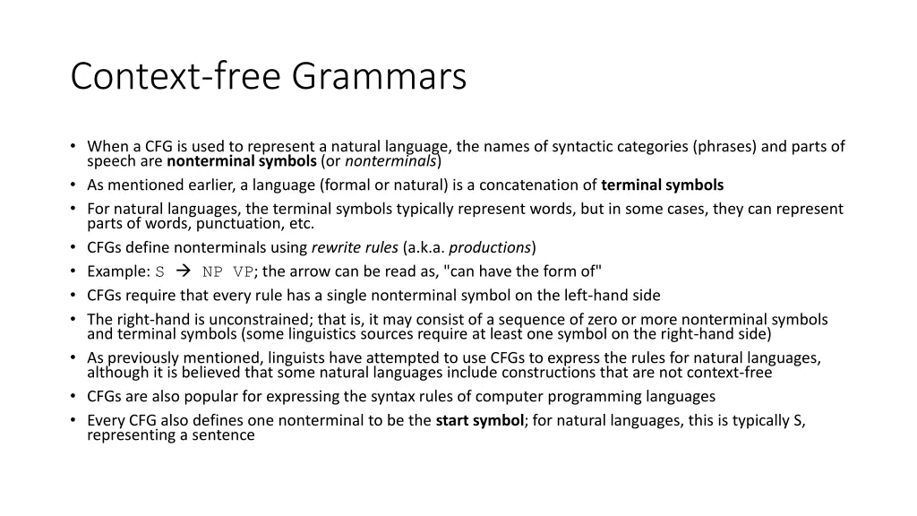 context free grammars