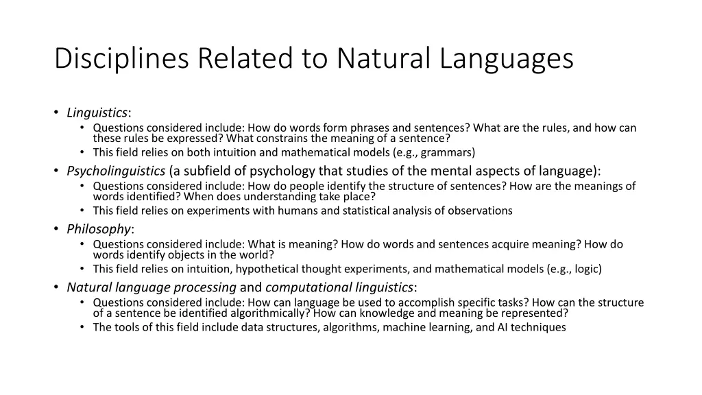disciplines related to natural languages