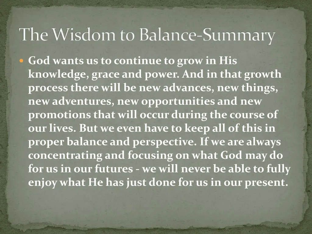 the wisdom to balance summary 1
