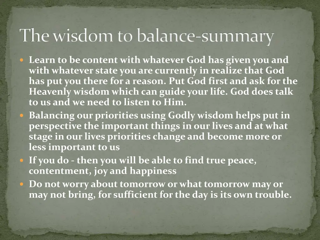 the wisdom to balance summary
