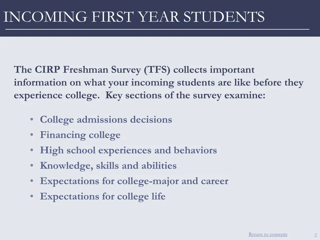 incoming first year students