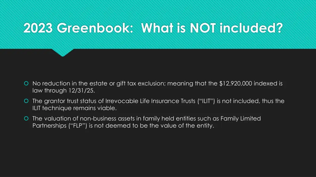 2023 greenbook what is not included