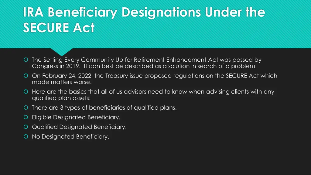 ira beneficiary designations under the secure act