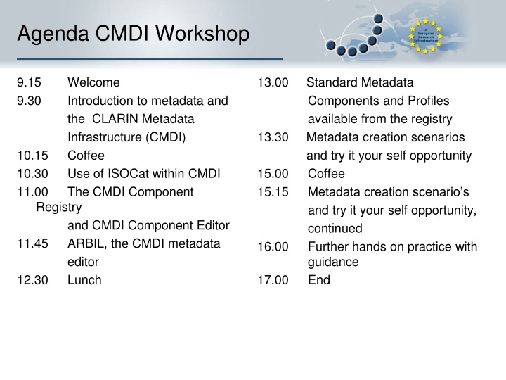 agenda cmdi workshop