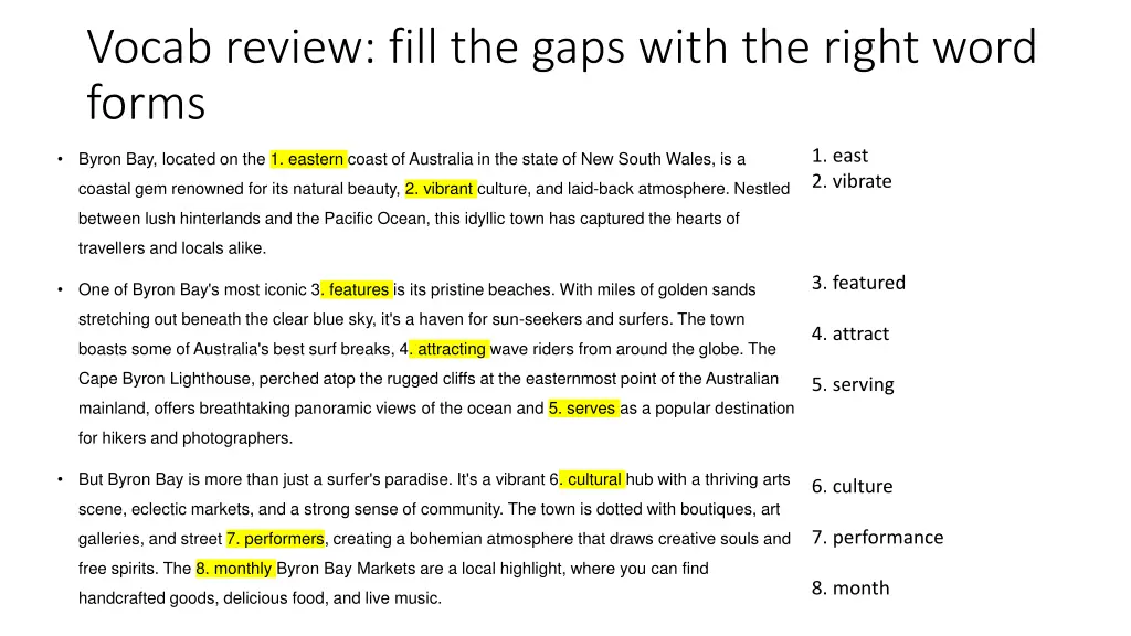 vocab review fill the gaps with the right word 1