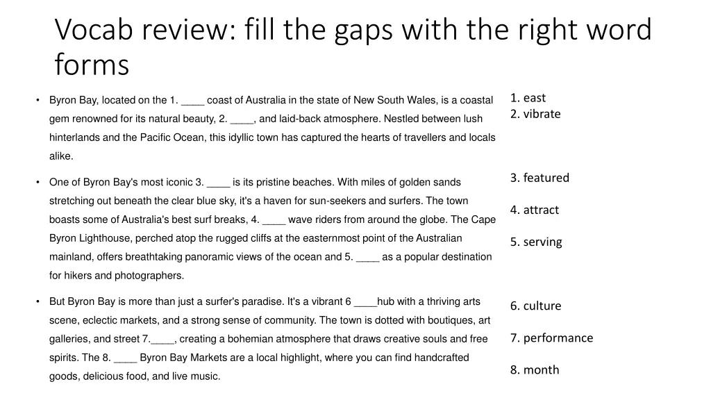 vocab review fill the gaps with the right word