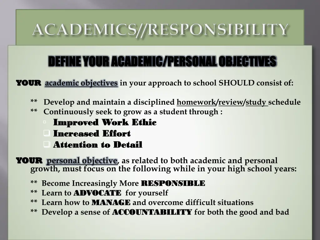 define your academic personal objectives define