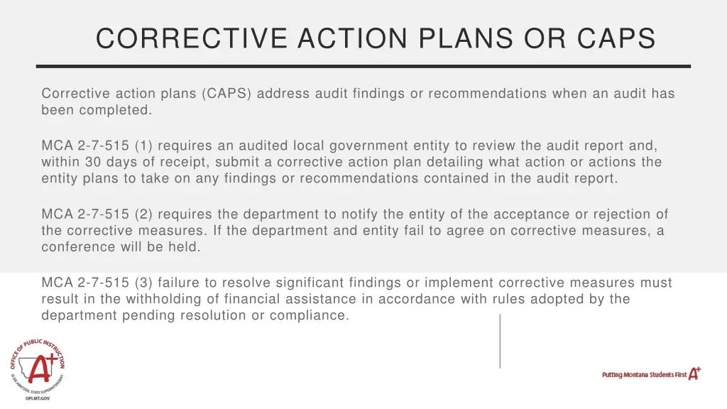 corrective action plans or caps