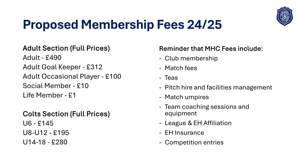 proposed membership fees 24 25