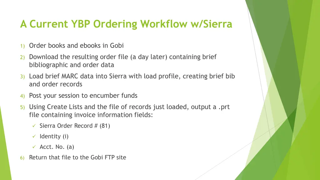 a current ybp ordering workflow w sierra