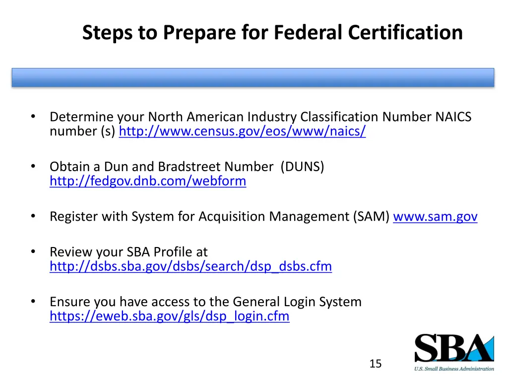steps to prepare for federal certification