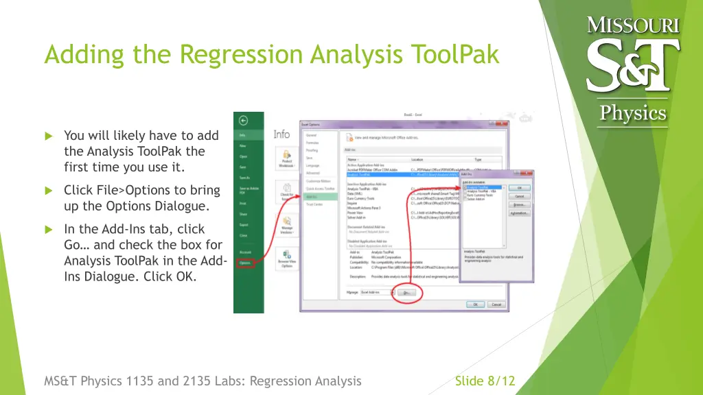 adding the regression analysis toolpak
