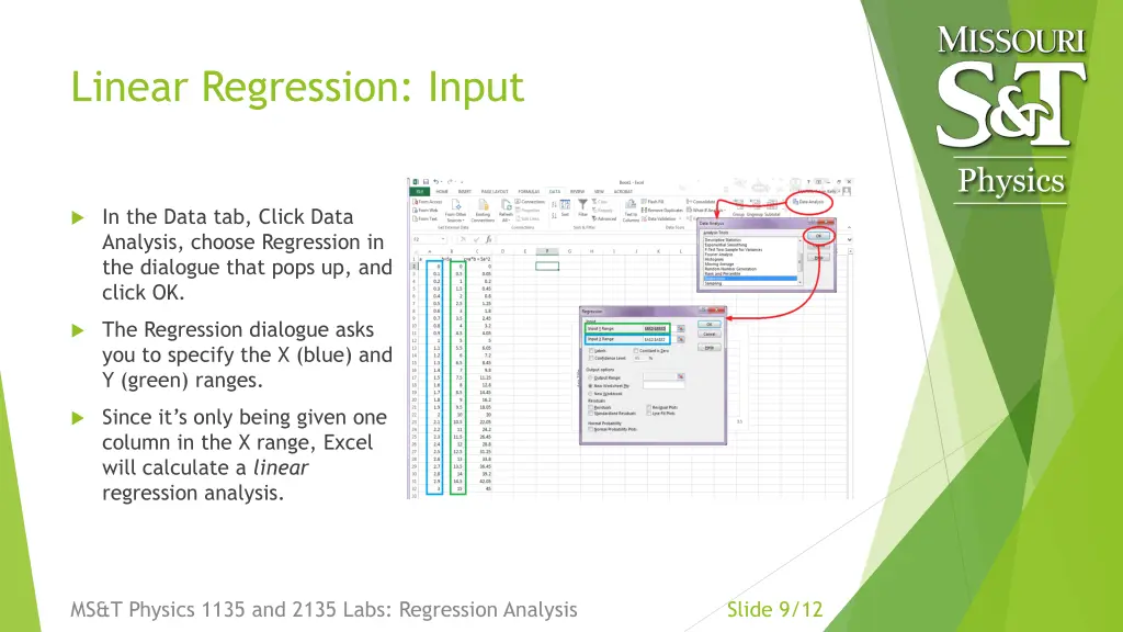 linear regression input