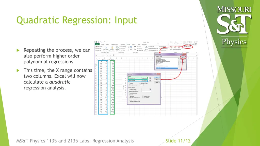 quadratic regression input