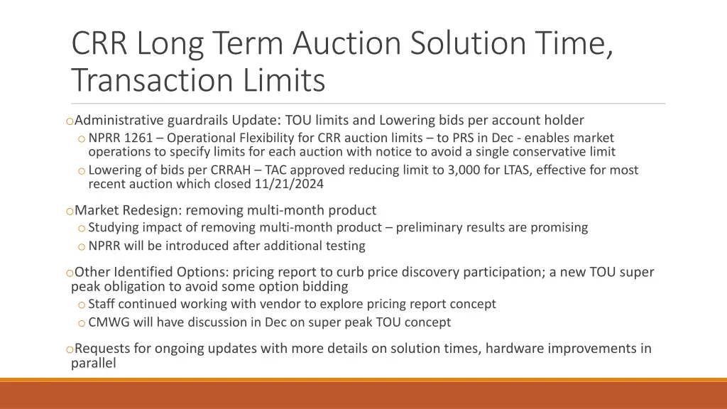 crr long term auction solution time transaction