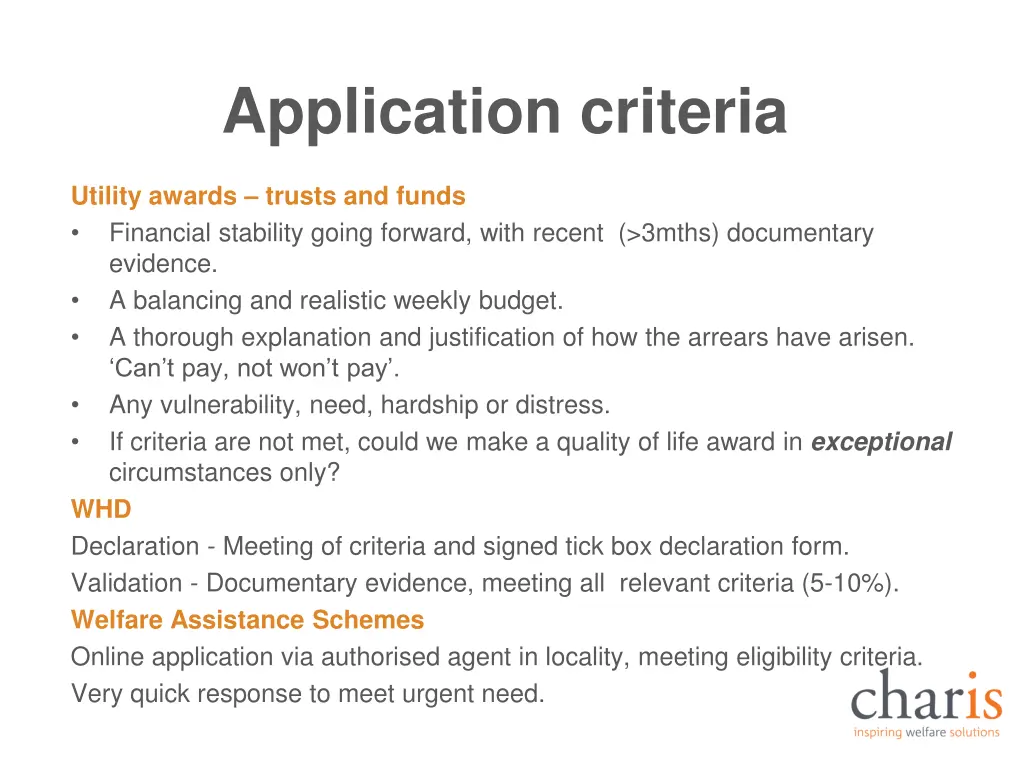 application criteria