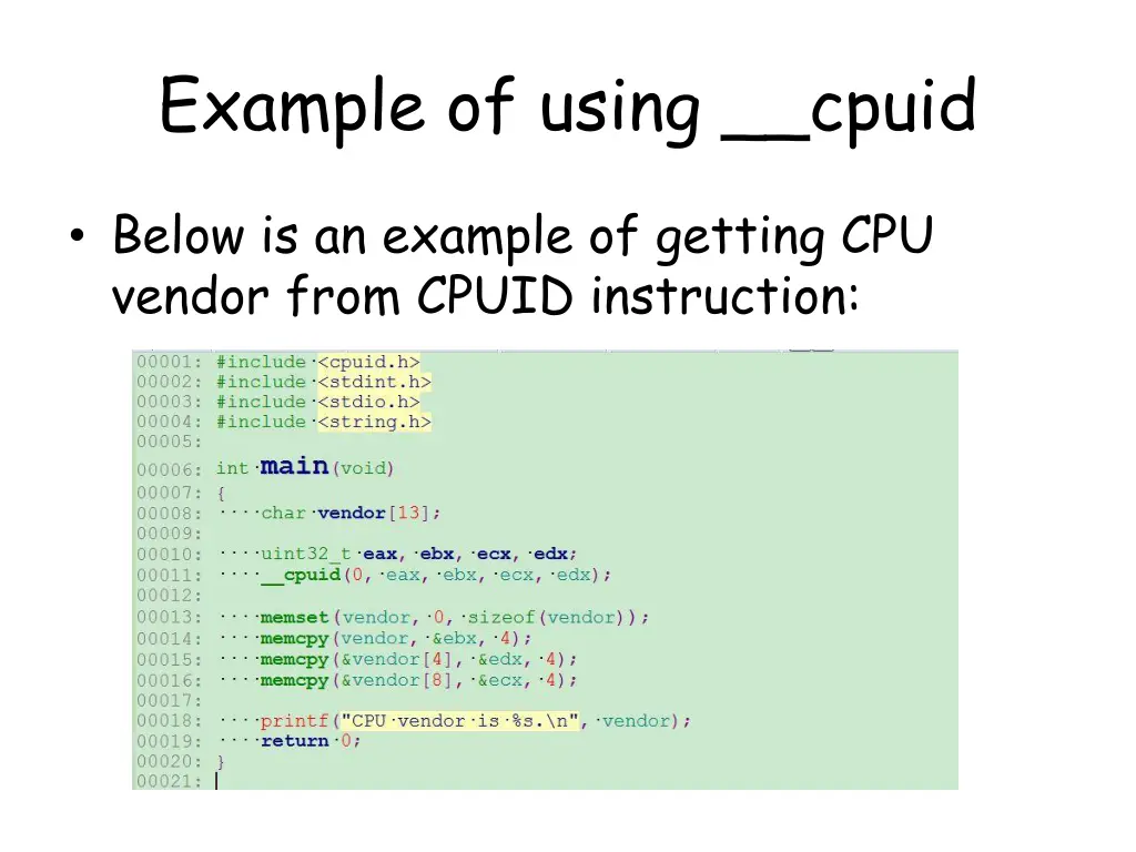 example of using cpuid