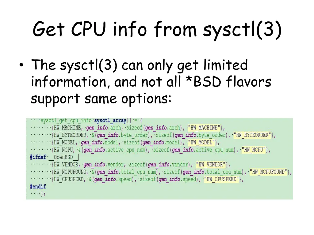 get cpu info from sysctl 3