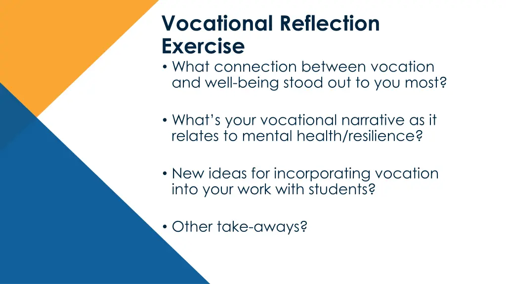 vocational reflection exercise what connection