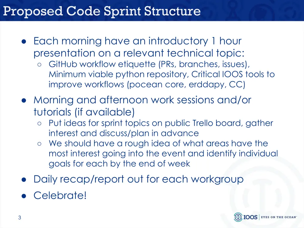 proposed code sprint structure