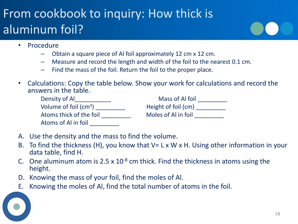 from cookbook to inquiry how thick is aluminum