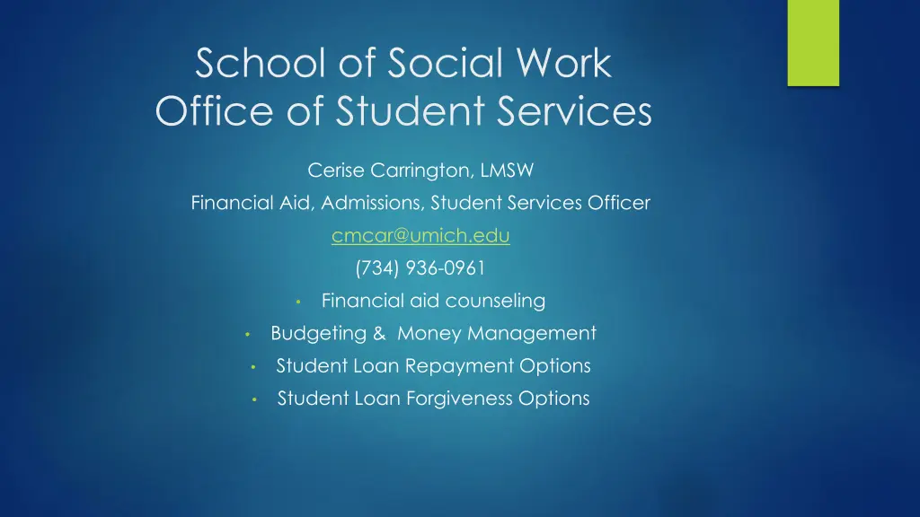 school of social work office of student services