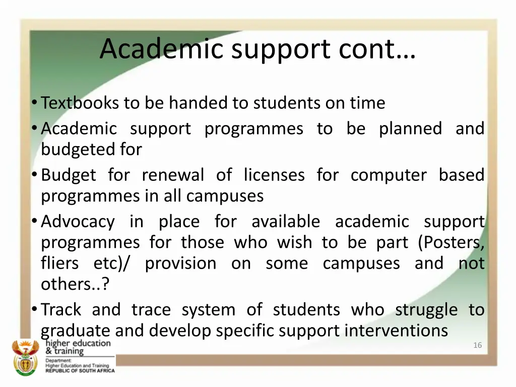 academic support cont