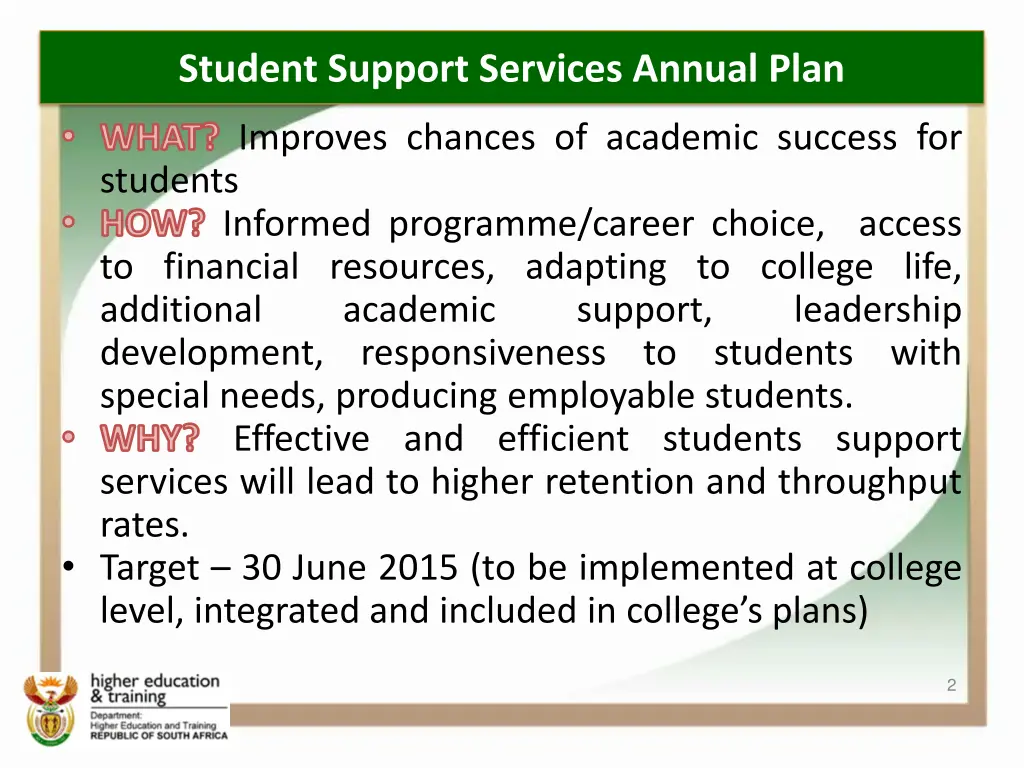 student support services annual plan