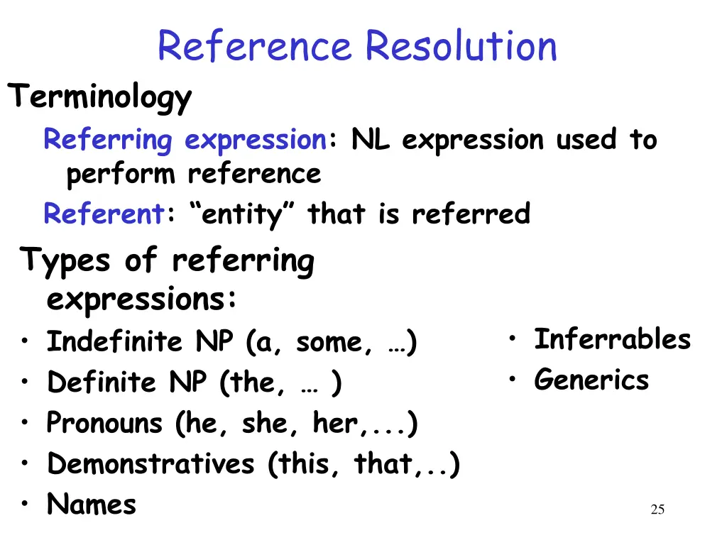 reference resolution terminology referring