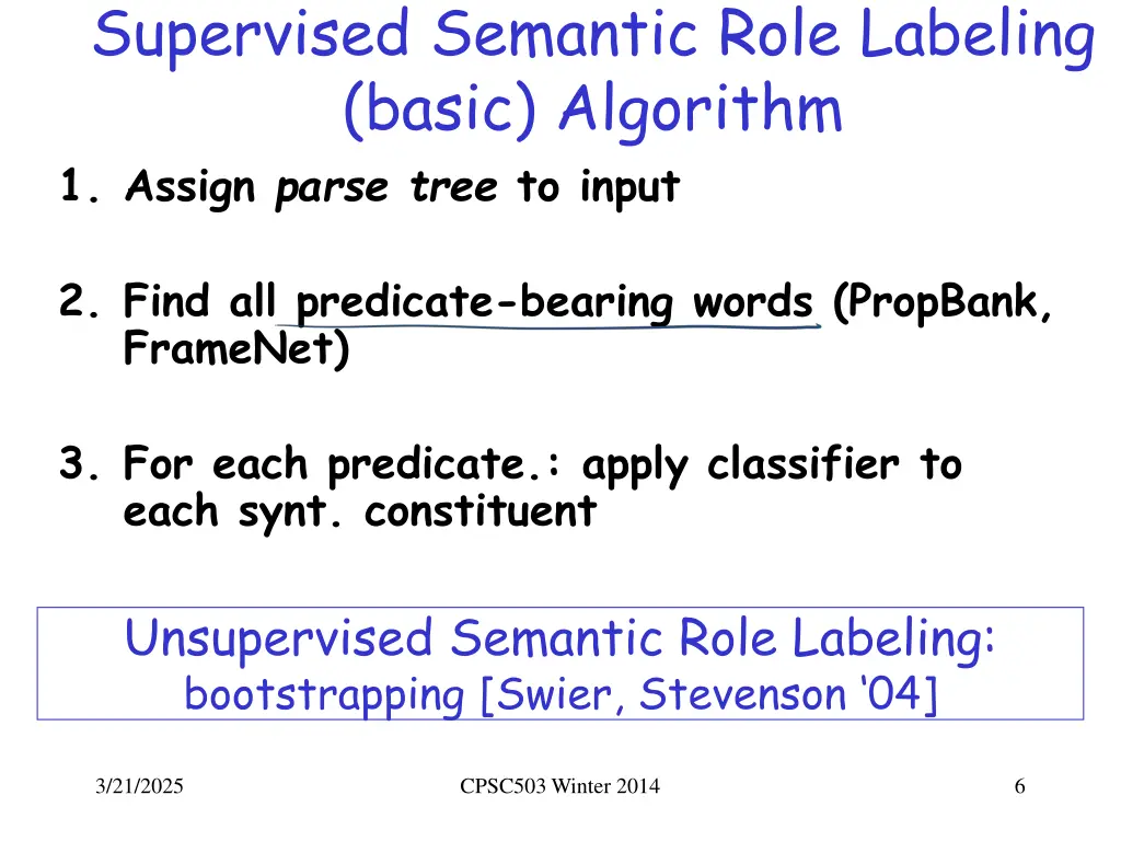 supervised semantic role labeling basic algorithm