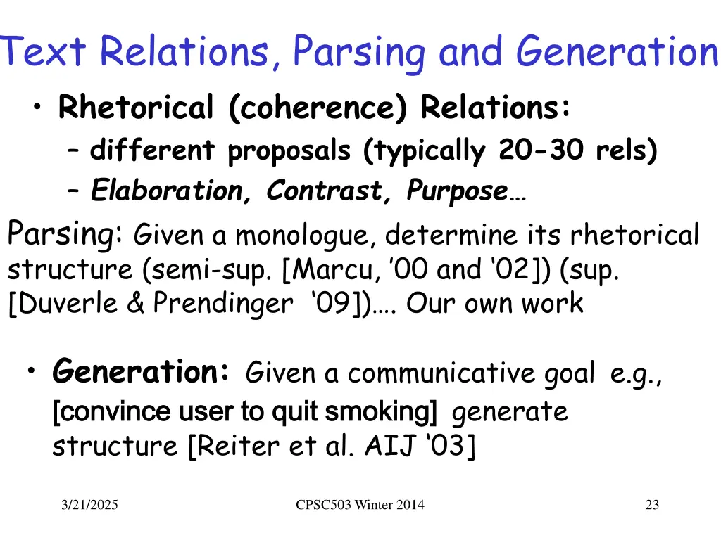 text relations parsing and generation rhetorical