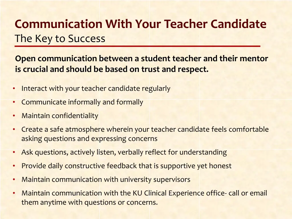 communication with your teacher candidate