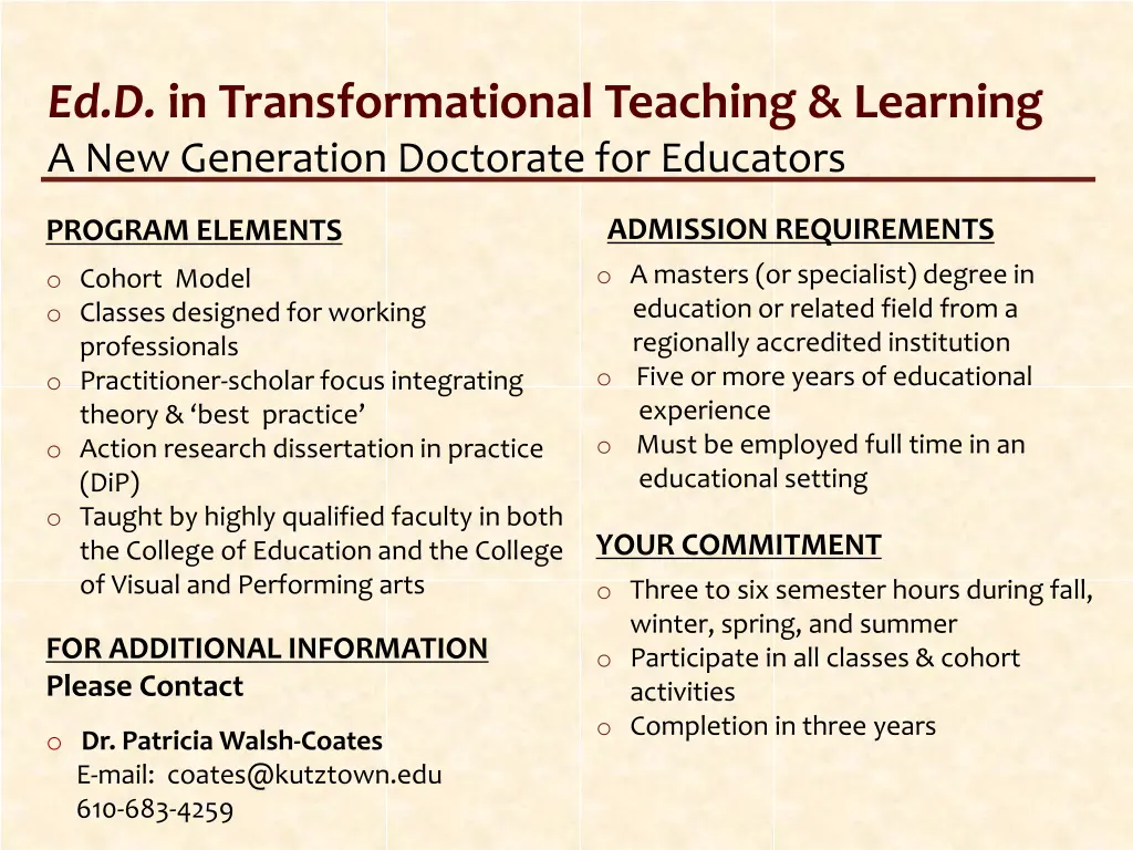 ed d in transformational teaching learning