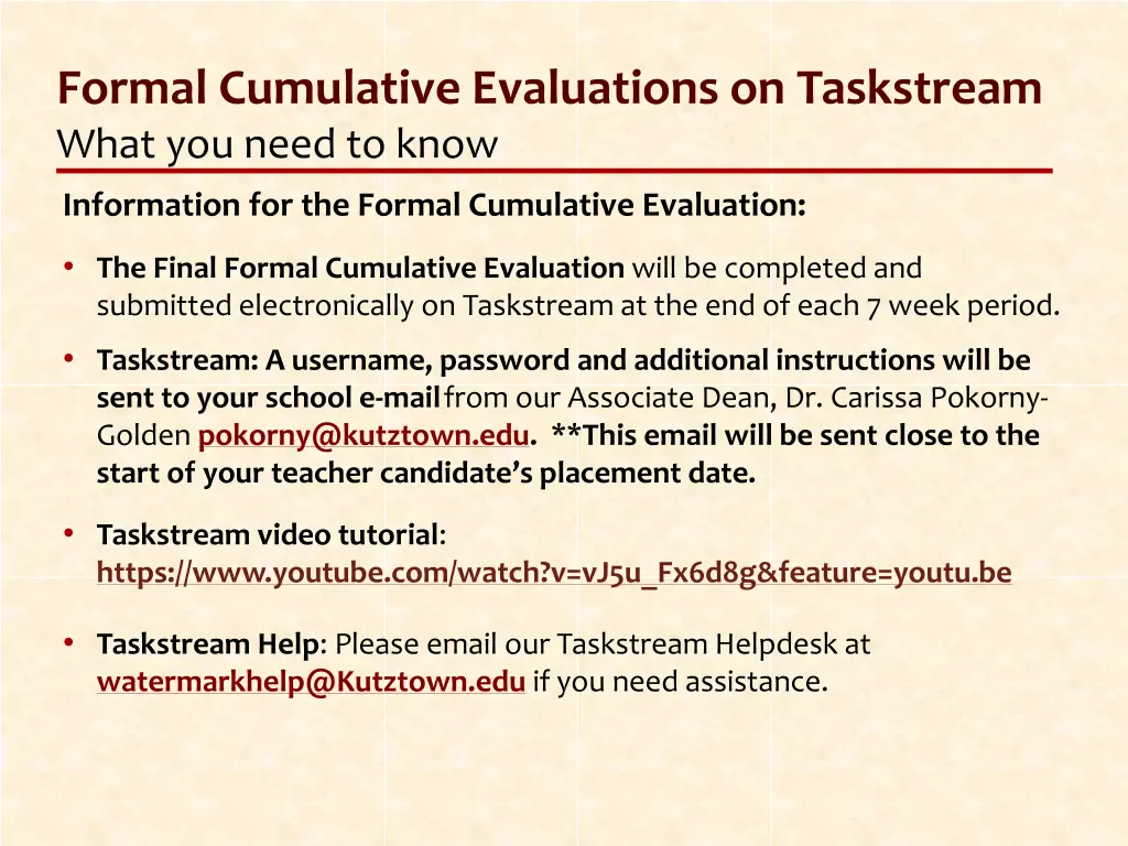 formal cumulative evaluations on taskstream what