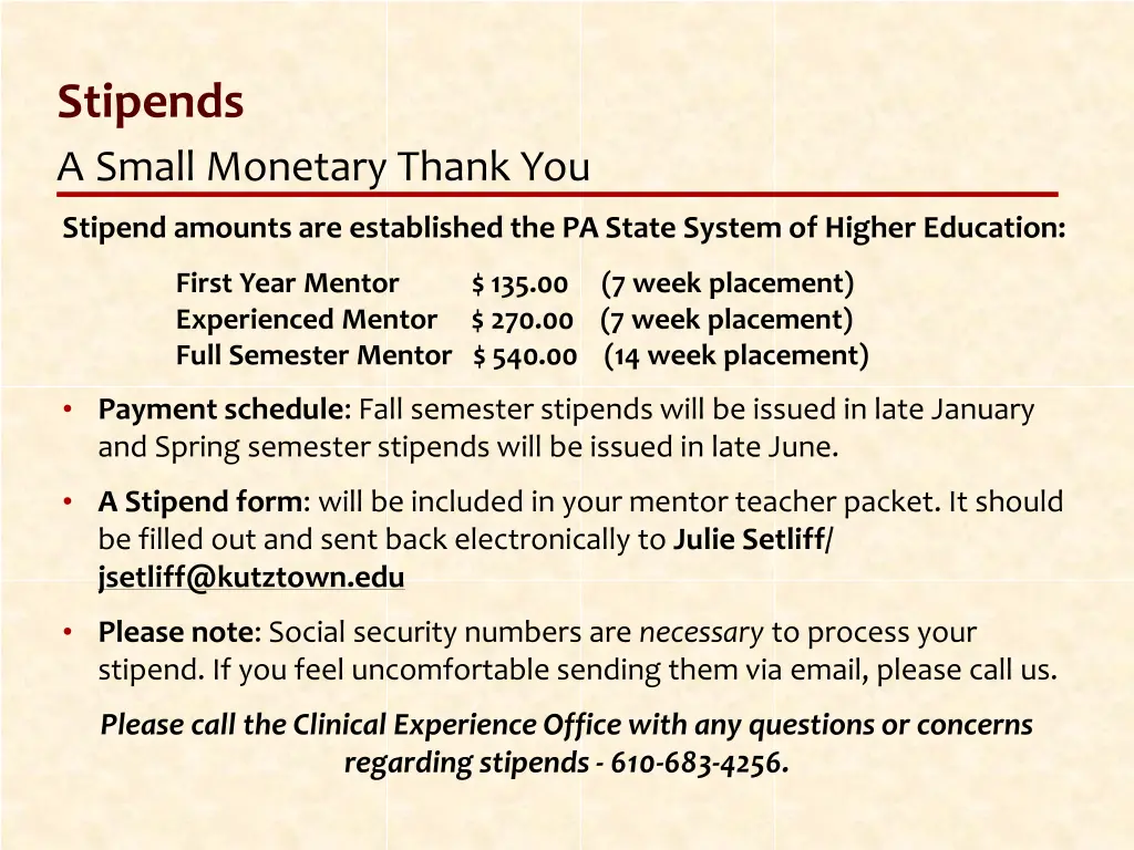 stipends a small monetary thank you