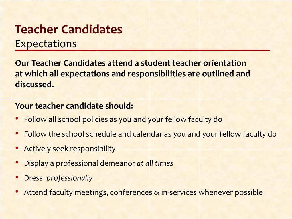 teacher candidates expectations