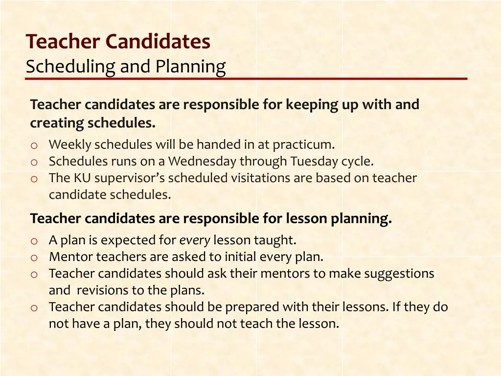 teacher candidates scheduling and planning