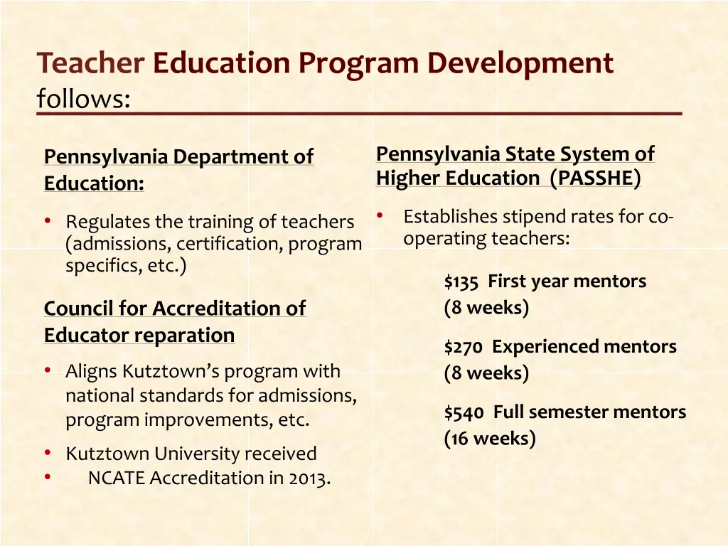 teacher education program development follows
