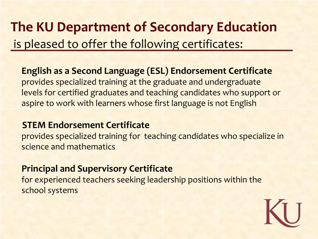 the ku department of secondary education
