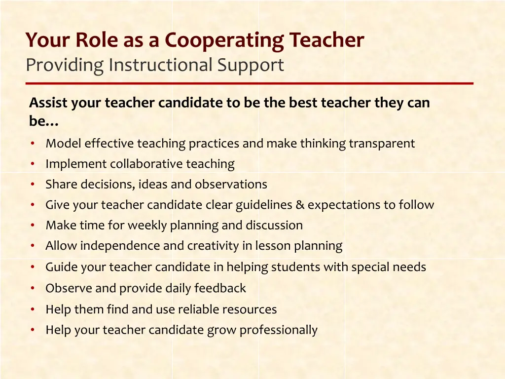 your role as a cooperating teacher providing 1