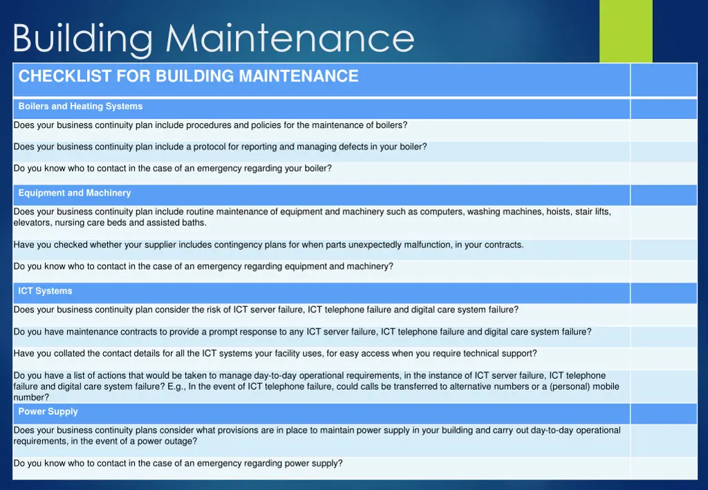 building maintenance checklist for building