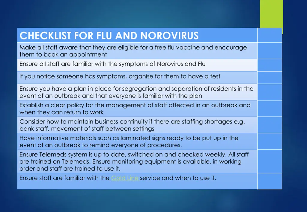 checklist for flu and norovirus make all staff