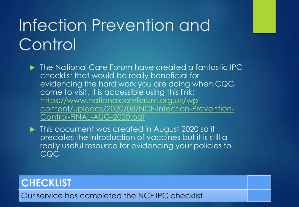 infection prevention and control