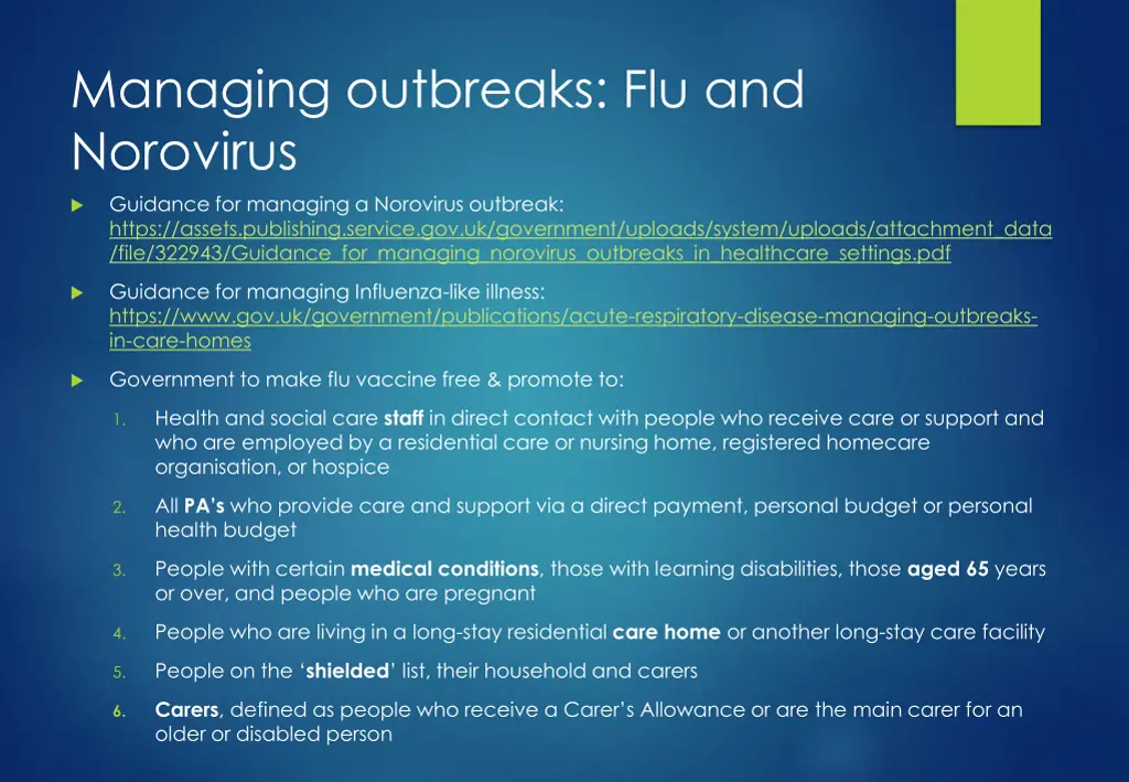 managing outbreaks flu and norovirus guidance